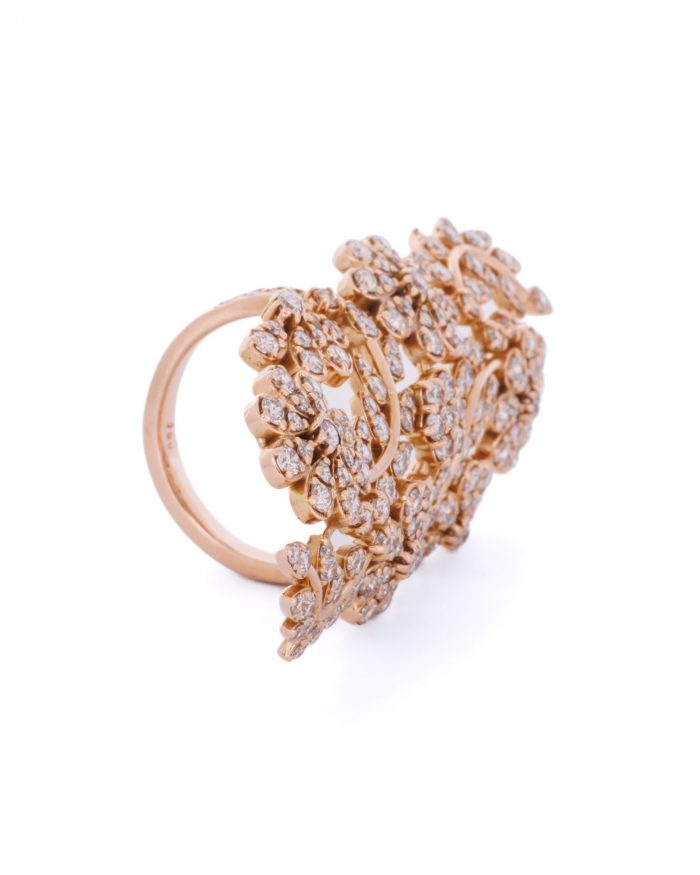 Statement-Diamantring mit floralem Desing 006B